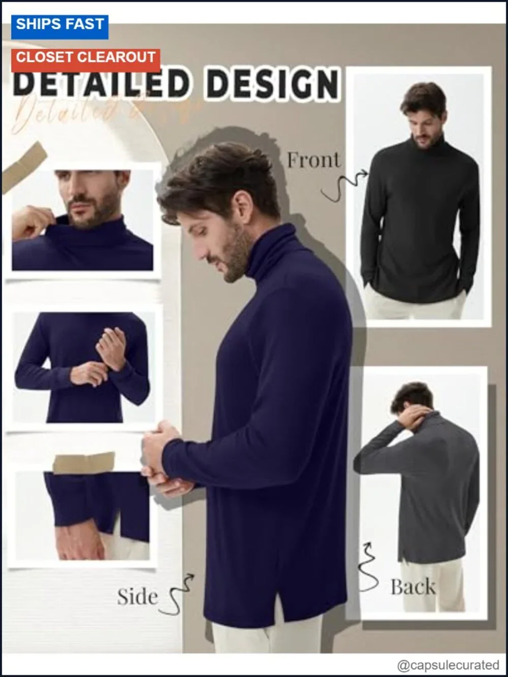 Men's Turtleneck Long Sleeve Thermal Base Layer Undershirt 4 Pack